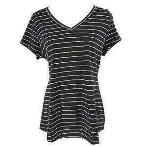 Top Casual da Donna Maison Jules con Scollo a V a Righe, in Tessuto Lavorato a Maglia Traspirante, Fantasia Pois e Quadri, Taglia L, Nero, per l'Autunno e l'Ufficio - Product Image 1