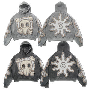 Fabricant sur mesure de vêtements de rue impression bouffante lavé à l'acide vintage strass sweat à capuche zippé pour hommes basics coton mélangé - Product Image 5