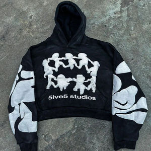 Pull-over personnalisé à imprimé bouffant 3D Sweats à capuche pour hommes de haute qualité 100% coton Vintage délavé à l'acide à manches longues Boxy Fit brodé - Product Image 1