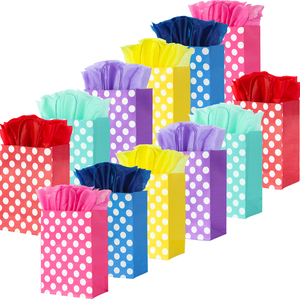 Bolsas de Papel para Compras con Estampado Digital de Puntos de Colores, Asas de Cuerda de Algodón, Papel Reciclable, Estilo Clásico para Regalos y Manualidades - Product Image 1