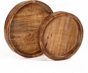 Bandeja de servicio de desayuno de madera de acacia maciza de alta calidad de lujo, plato de vidrio al mejor precio, plato de ocasión de comida casera para restaurante de Hotel - Product Image 1