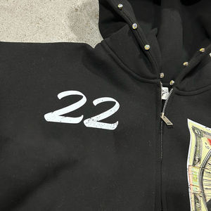 Sweat à capuche zippé 100% coton personnalisé sérigraphie Logo DTG sweat à capuche lavé avec strass pour hommes - Product Image 3