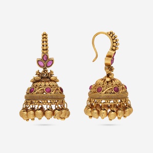 Boucles d'oreilles pendantes en cuivre antique en forme de cloche 187140, style religieux et tendance avec pendentif perle pour mariage et fête - Product Image 4