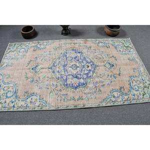 Tapis turc vintage traditionnel bleu beige 3.8x6,8 pieds motif patchwork tissage plat laine PP pour décorations de salon 4m latex - Product Image 3