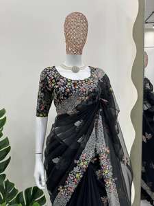 Presentando el nuevo diseñador Tibby Silk Beautiful Heavy Thread bordado trabajo con borlas Saree y blusa de trabajo de hilo - Product Image 3