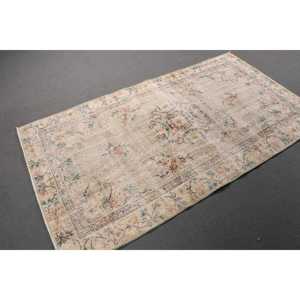 Turkish 3.7x6.6 ft Vintage Moroccan <b>Wool</b> Rug <b>Brown</b> Patchwork Design with Latex Backing - Product Image 3