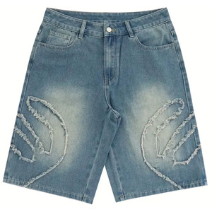 Premium Forte demande Hommes Casual Raw Trim Denim Shorts Chic Street Style Loose Fit Short Jorts Bermuda Shorts Avec Marque Privée - Product Image 1