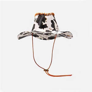 หมวกคาวบอยลายหนังวัวหนัง PU แบบยูนิเซ็กซ์ สำหรับผู้ชายและผู้หญิง สวมใส่ได้ทั้งในชีวิตประจำวันและกิจกรรมกลางแจ้ง เหมาะสำหรับการเดินทางและงานปาร์ตี้ สไตล์ขนสัตว์เทียม - Product Image 3