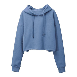 Femmes Logo personnalisé 100% coton recadrée à capuche à manches longues hiver haut court broderie épais blanc polaire à capuche en gros décontracté - Product Image 3