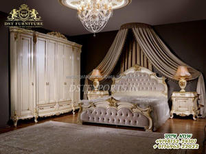 Cama tallada de hoja clásica Neo de lujo, juego de cama clásica tallada pesada y taburete lateral, tapizado estilo corona europea, para dormitorio - Product Image 6