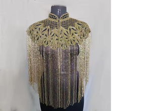 Vestido de Noche Retro de los Años 20 con Lentejuelas y Cuentas de Poliéster, Diseño Elegante con Capa Corta Estilo Gabardina, Exportaciones - Product Image 5