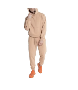 Custom Men's 100% Cotton Streetwear Sweatsuit Set 2-Piece <b>Oversized</b> Hoodie <b>Jogger</b> Tracksuit Drop Shoulder Baggy Breathable Solid - Product Image 1