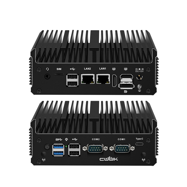 CWWK Fanless Mini PC J6412 4 Core, 2 x 2.5GbE LAN Industrial PC, 2 x RS232 COM, SIM Slot, 3 Display Home Office Mini Computer