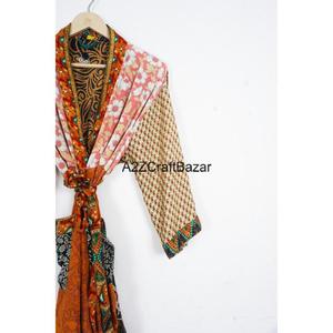 Robe Kimono Vintage en Soie pour Femme, Style Bohème Imprimé Patchwork, Tenue de Plage Respirante Taille Unique Longueur Intégrale Style Japonais à Boutons sur le Devant - Product Image 3