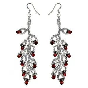 ต่างหูทรงหยดน้ำประดับลูกปัดสีเงินและโกเมน ดีไซน์หรูหรา สำหรับเป็นของขวัญเครื่องประดับแฟชั่นสำหรับผู้หญิง - Product Image 1