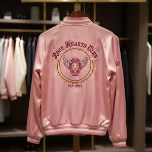 Blouson Bomber Varsity en Satin Teint Uni Brodé Personnalisé avec Fermeture Éclair sur le Devant pour Femme Grande Taille - Product Image 3