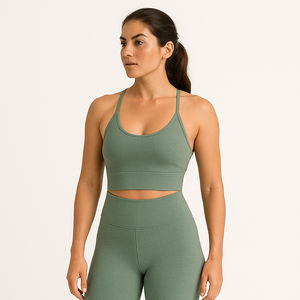 Nuevo estilo para mujer, ropa de gimnasio de secado rápido, conjunto de Yoga de patrón sólido transpirable de talla grande, diseño acanalado impermeable de 2 piezas hecho en Pakistán - Product Image 1