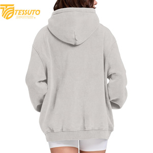 Vente en gros de sweats à capuche de haute qualité, couleur unie, avec impression de logo sur mesure, 100% coton, courts pour femmes - Product Image 6