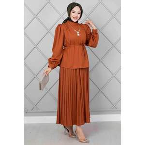 Hombros Botón Detalle Hijab 2 Piezas Set Tan - Product Image 3