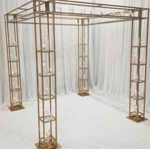 DreamLike Luxury Modern <b>Wedding</b> Stage <b>Backdrop</b> <b>Stand</b> Pipe and Drape Gold Metal Chuppah Canopy Arch Mandap Banquet Party Decor - Product Image 1