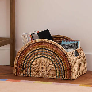 Cesta de ratán semicircular arcoíris hecha a mano para niños, cesta de almacenamiento ecológica para niños, decoración para niños hecha en Vietnam 2024 - Product Image 2