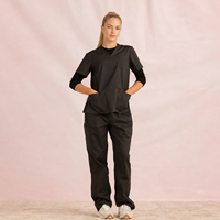 Ensemble uniforme médical pour femmes : Blouse et pantalon tissés, doux et confortables, col en V, manches courtes, pour pharmacie, clinique et personnel soignant