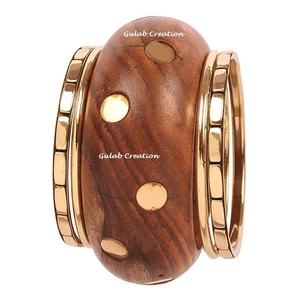 กำไลทำจากไม้และทองเหลืองทำด้วยมือของผู้หญิงน้ำหนักเบามีลวดลายหลากหลายรูปแบบสำหรับวันครบรอบแต่งงานวันเกิด - Product Image 1