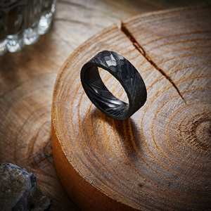 <b>Black</b> Hammered Damascus <b>Ring</b> Unique Wedding Engagement DIY Knives for Men <b>Women</b> Customizable OEM Support From the Manufacturer - Product Image 3