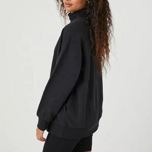 High Quality Custom Logo Cotton Plain Mock Neck Loose Fit <b>Sweatshirts</b> for Women Cheap Price Solid Color <b>Fleece</b> Women - Product Image 3