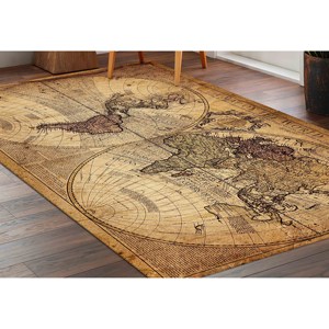 Tapis imprimé avec une carte du monde vintage, doux, grand, antidérapant, marron, tapis en velours - Product Image 2