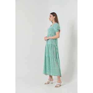 Robe longue en lin rayée émeraude TOPSHOW pour femmes - Robe maxi élégante et décontractée avec un tissu confortable et un design moderne - Product Image 4