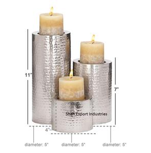 Candelero de pilar de Metal martillado plateado con forma de cilindro para el hogar y la decoración de mesa de Navidad, juego de pilares de velas - Product Image 6
