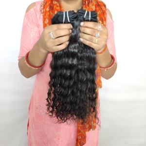 Extensions de cheveux vierges indiens de couleur naturelle de la meilleure qualité, traitement chimique de faisceaux bruts à cuticule alignée pour un style ondulé naturel - Product Image 1
