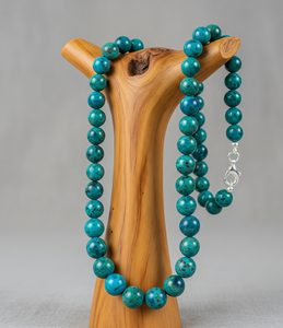 Collar de cuentas de piedra crisocola Natural curativa con diseño anudado a mano de 925 de plata de 18 pulgadas para mujer - Product Image 1