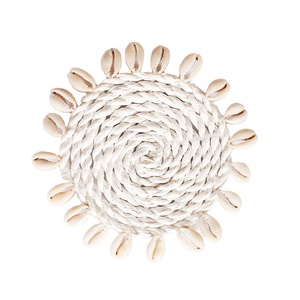 New Set Eco-Friendly Rattan Coaster with Shell Whitewashed Round Brown/Grey Minimalist 8cm/10cm 1cm Thick Carton From Vietnam - Product Image 1
