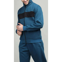 Survêtement en molleton à capuche bleu turquoise personnalisé pour homme |   Ensemble jogging en coton 100% avec veste zippée intégrale et empiècement noir sur la poitrine |   Streetwear Training