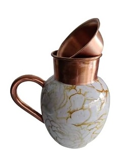 Enamel Finished Pure Copper Leak-Proof BPA Free Dishwasher Safe Water Jug Marble Pattern for Kitchen Tabletop Decor Home Use - Product Image 1