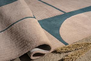 Tapis de luxe contemporain Aurora, Tapis indien, 100% laine de Nouvelle-Zélande, géométrique moderne, fait main, poils longs, support en latex, anti-taches - Product Image 3