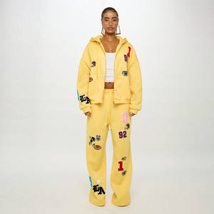 Luxury Quality Winter Casual Custom <b>Oversized</b> Cotton Fleece Solid Hooded Tracksuit Patch Embroidery Cropped <b>Joggers</b> Short Length - Product Image 1