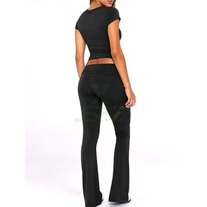 Ensemble de yoga unisexe 2 pièces : Leggings évasés et hauts – Tenue décontractée pour la maison, la gym, le fitness, le sport et les loisirs – Brodé, vintage, uni, 100 % coton - Product Image 4
