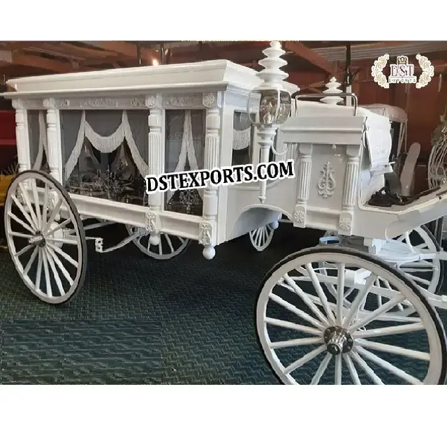 รถม้าสีขาวสไตล์วิคตอเรียรถม้าสำหรับงานศพแบบคลาสสิกรถลากม้าขาวสไตล์อเมริกัน