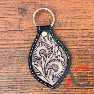Porte-clés en cuir repoussé personnalisé de marque Porte-clés en cuir véritable peint à la main Western Porte-clés en cuir de vachette de haute qualité - Product Image 1