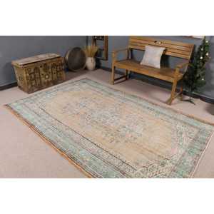 Alfombra Vintage de 5.7x8.6 pies, Alfombra Turca Grande, Alfombra de Lana Azul Marrón Estilo Suroeste - Product Image 2