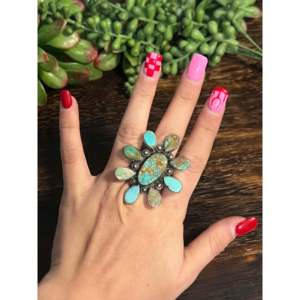 Bague en turquoise de Royston et argent sterling, objet de collection culturel Navajo, taille 8 - Product Image 2