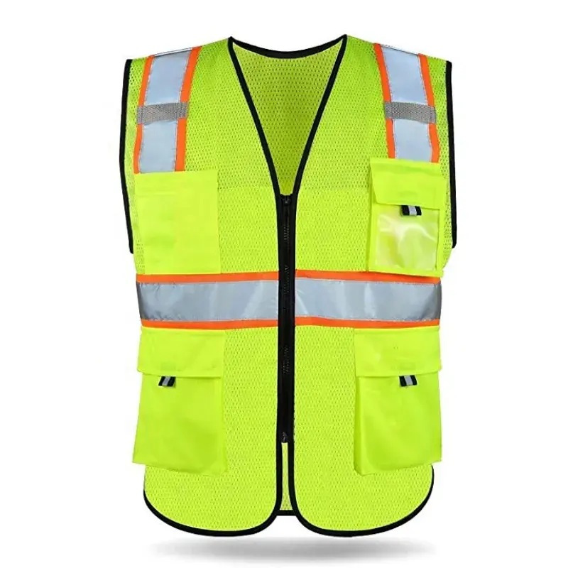 Mesh Safety Reflective Vest with Pockets and Mic Tabs Waterproof Yellow Orange Blue ANSI/ISEA Safety Mesh Vest for Construction