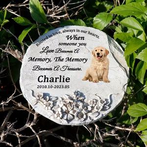 Plakat Kenangan Hewan Peliharaan dari Resin yang Dapat Disesuaikan - Foto/Nama/Tanggal/Kutipan yang Dapat Diukir, Desain Aksen Bunga, Ideal untuk Penanda Taman - Product Image 1