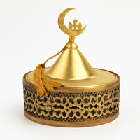 Pot de Date Islamique en Métal Rouge avec Couvercle en Croissant de Lune Boîte Cadeau Ramadan Eid Mubarak Porte-Fruits Secs Décoratif Boîte à Snack Musulman