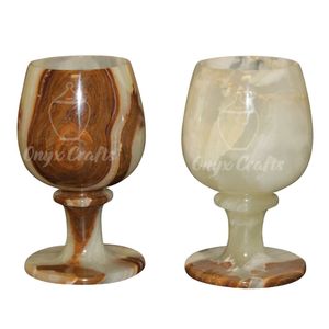 Paire de gobelets en onyx brun, verres à vin en pierre polie, sculptés à la main, luxe, écologiques, conformes aux normes FDA, collection cadeau - Product Image 1