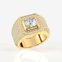Anillo Redondo de Plata de Ley para Hombre, Chapado en Rodio, con Incrustaciones de Diamantes Moissanite, Accesorio de Joyería Elegante y Duradero