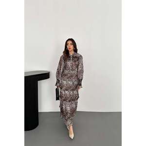 Leopard Print Pleated <b>Elasticated</b> <b>Dress</b> - Leopard - Product Image 2